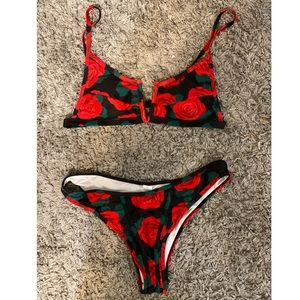 Rose patterned high waisted bikini